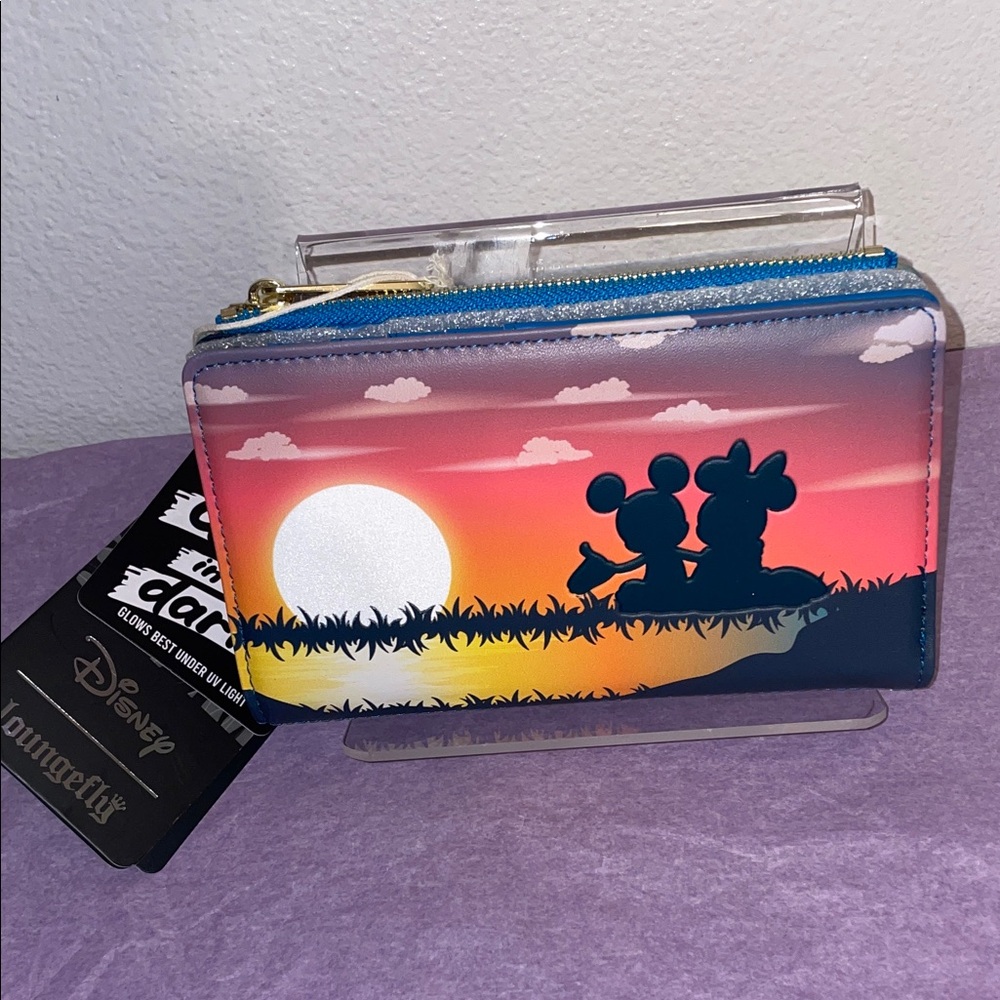 Exclusive Loungefly Disney Mickey and Minnie Mouse Forever GITD Sunset Wallet